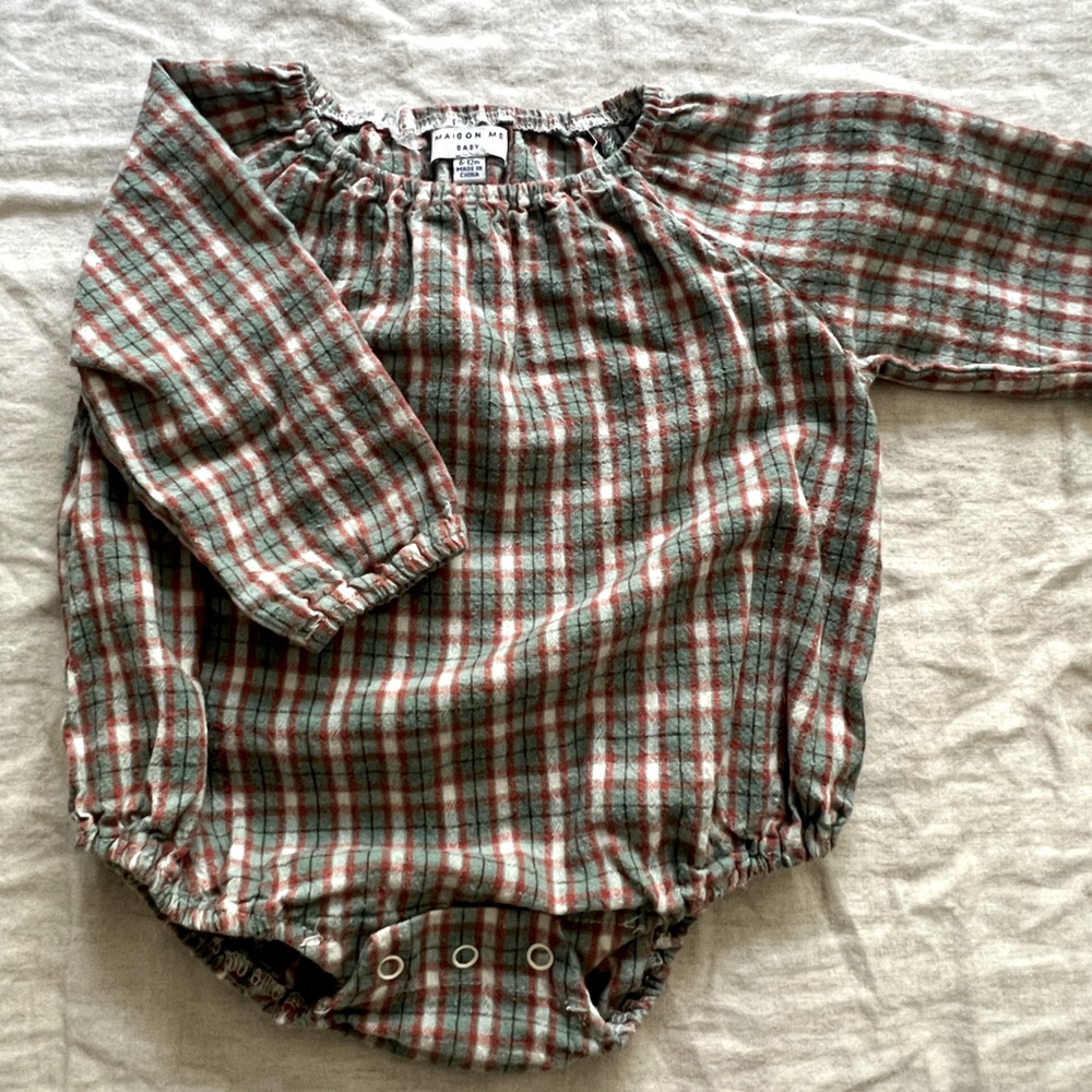 Maison Me Baby Onsie, woven plaid, size 6-12 mos